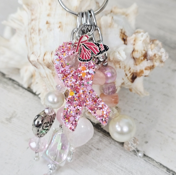 Handmade Pink RibbonPurse Charm / Keychain - Breast Cancer Awareness - Picture 2 of 6